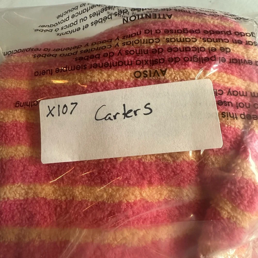 Vintage Carter's Girls 0-3 Months Pink Striped Kitten Cat Terry Footie‎ Sleeper